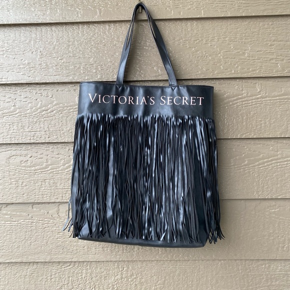 Victoria's Secret Limited Edition Black Faux Leather Bag with Tassels - 17" x16" - Picture 4 of 14